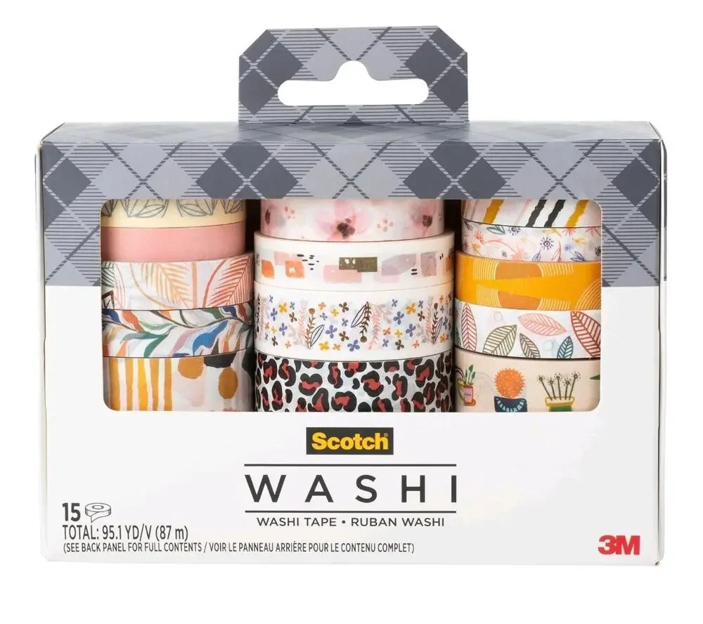 Scotch Washi Tape 15-pack Whimsical Design Small Rolls Varying Size s5